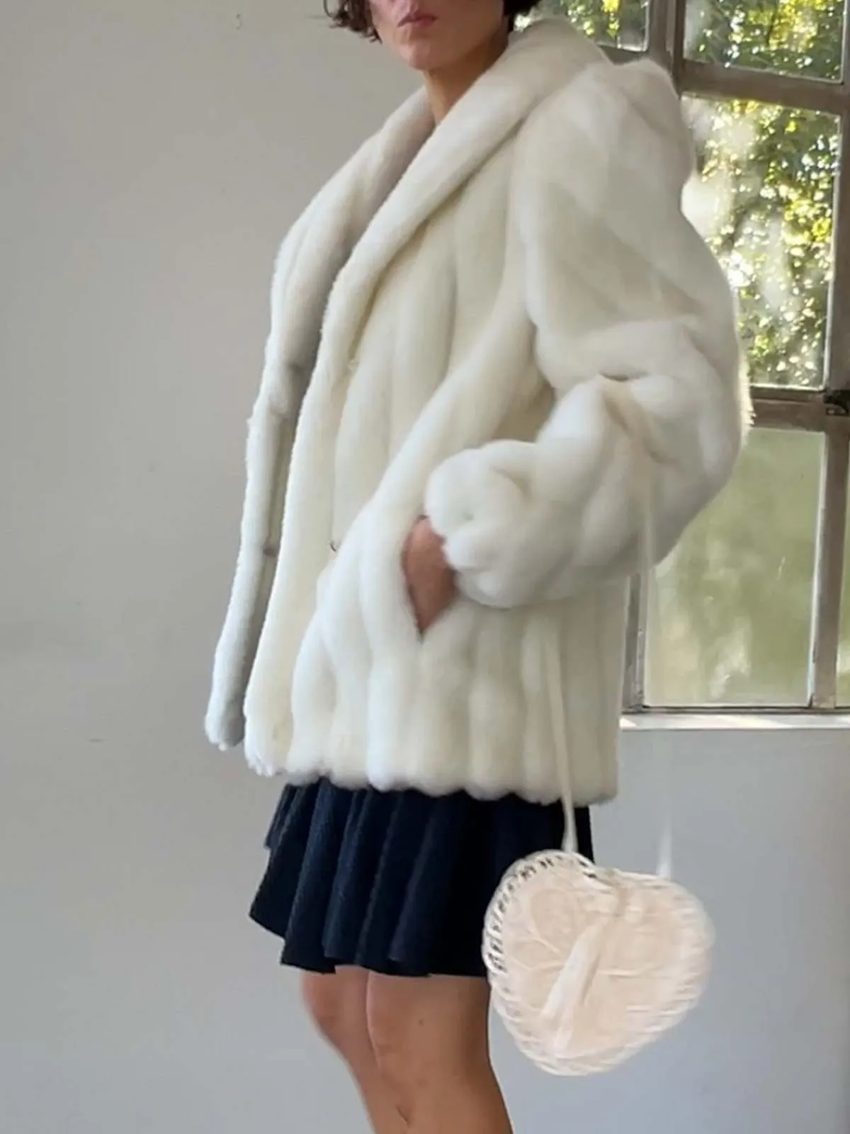 80s Faux Fur Short Coat - White