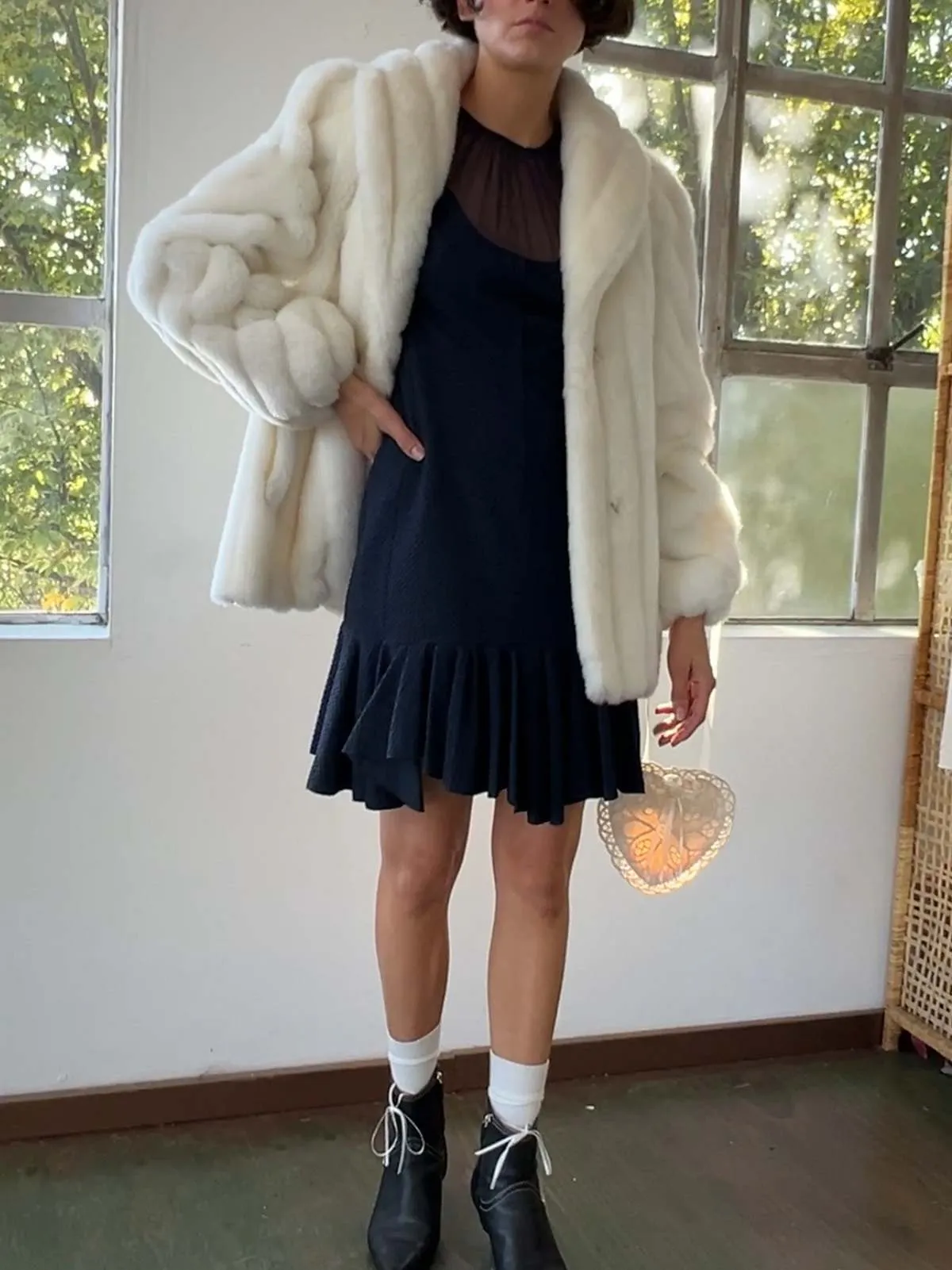 80s Faux Fur Short Coat - White