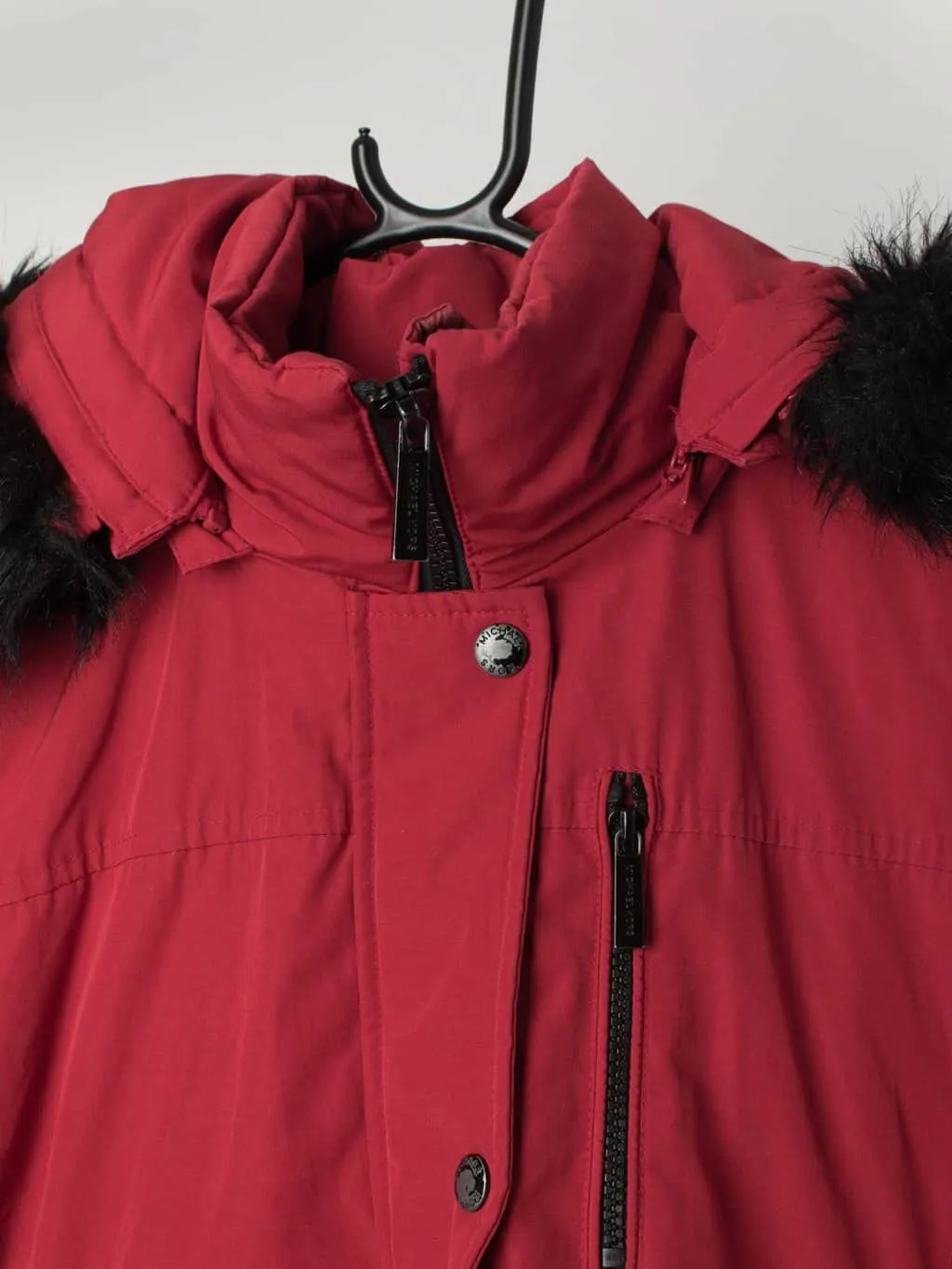 90s vintage Michael Kors red coat with faux fur trimmed hood – Medium