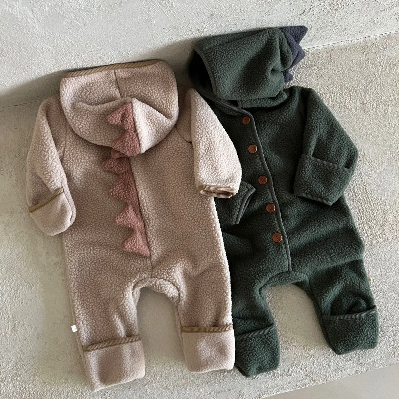 Baby Fleece Dinosaur Hooded Jumpsuit (6-24m) - 2 Colors