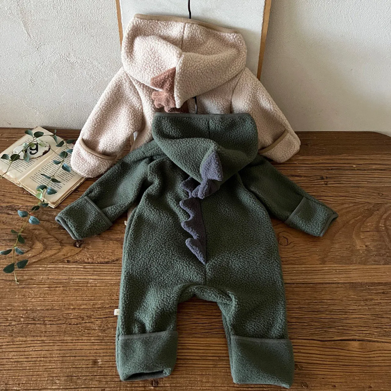 Baby Fleece Dinosaur Hooded Jumpsuit (6-24m) - 2 Colors