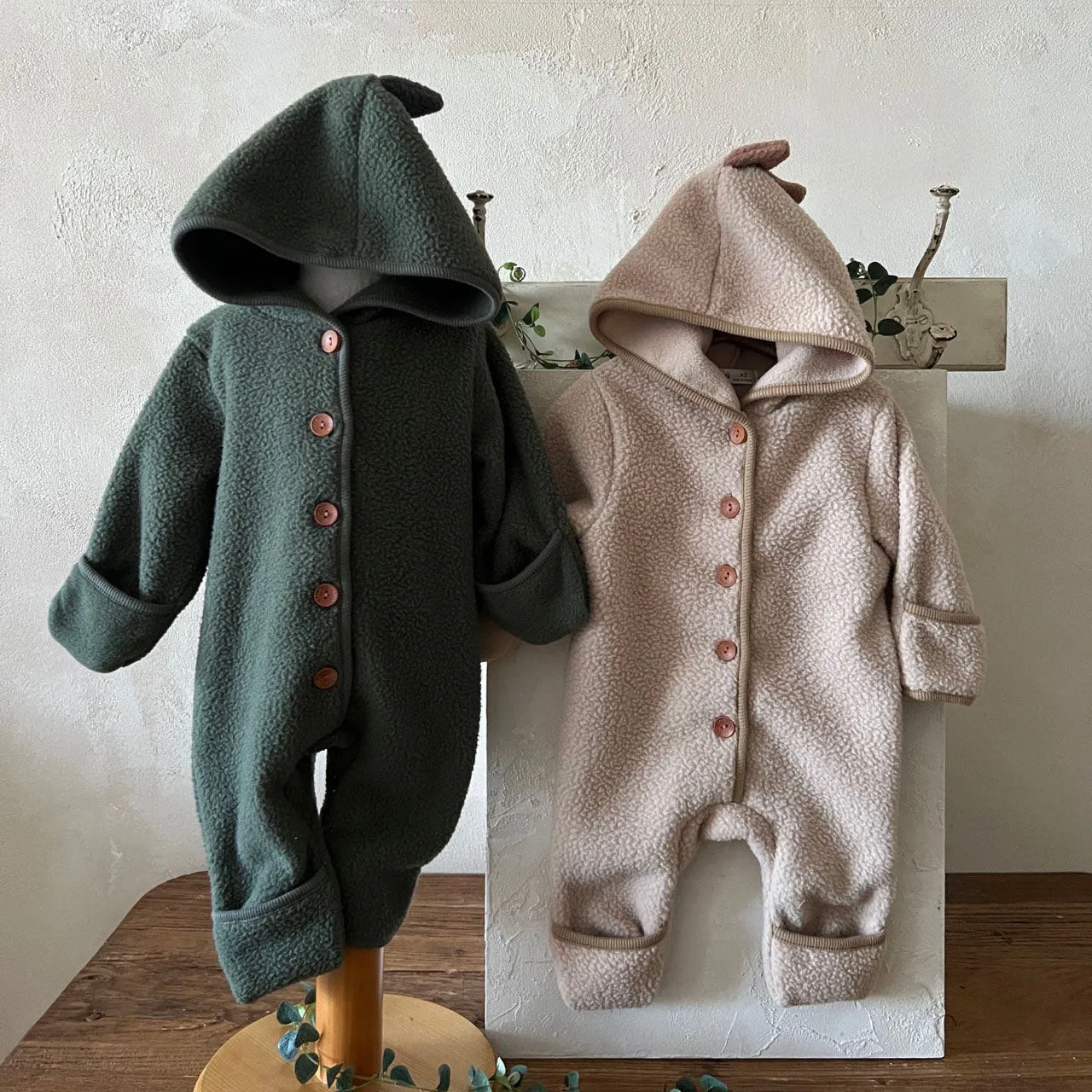 Baby Fleece Dinosaur Hooded Jumpsuit (6-24m) - 2 Colors