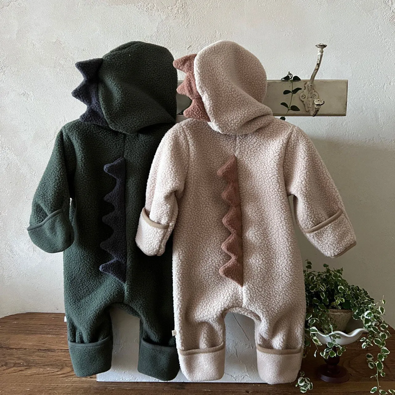 Baby Fleece Dinosaur Hooded Jumpsuit (6-24m) - 2 Colors