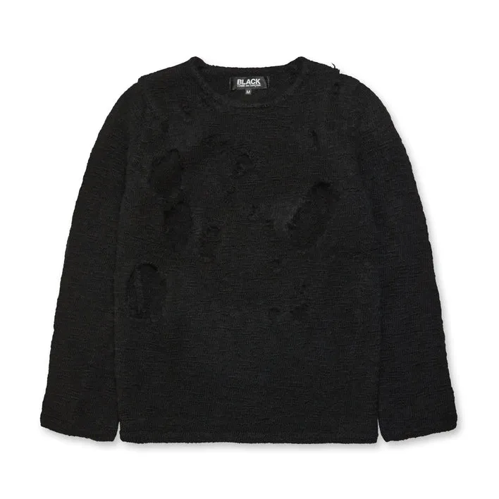 BLACK Comme Des Garons Distressed Crewneck Sweater (Black)