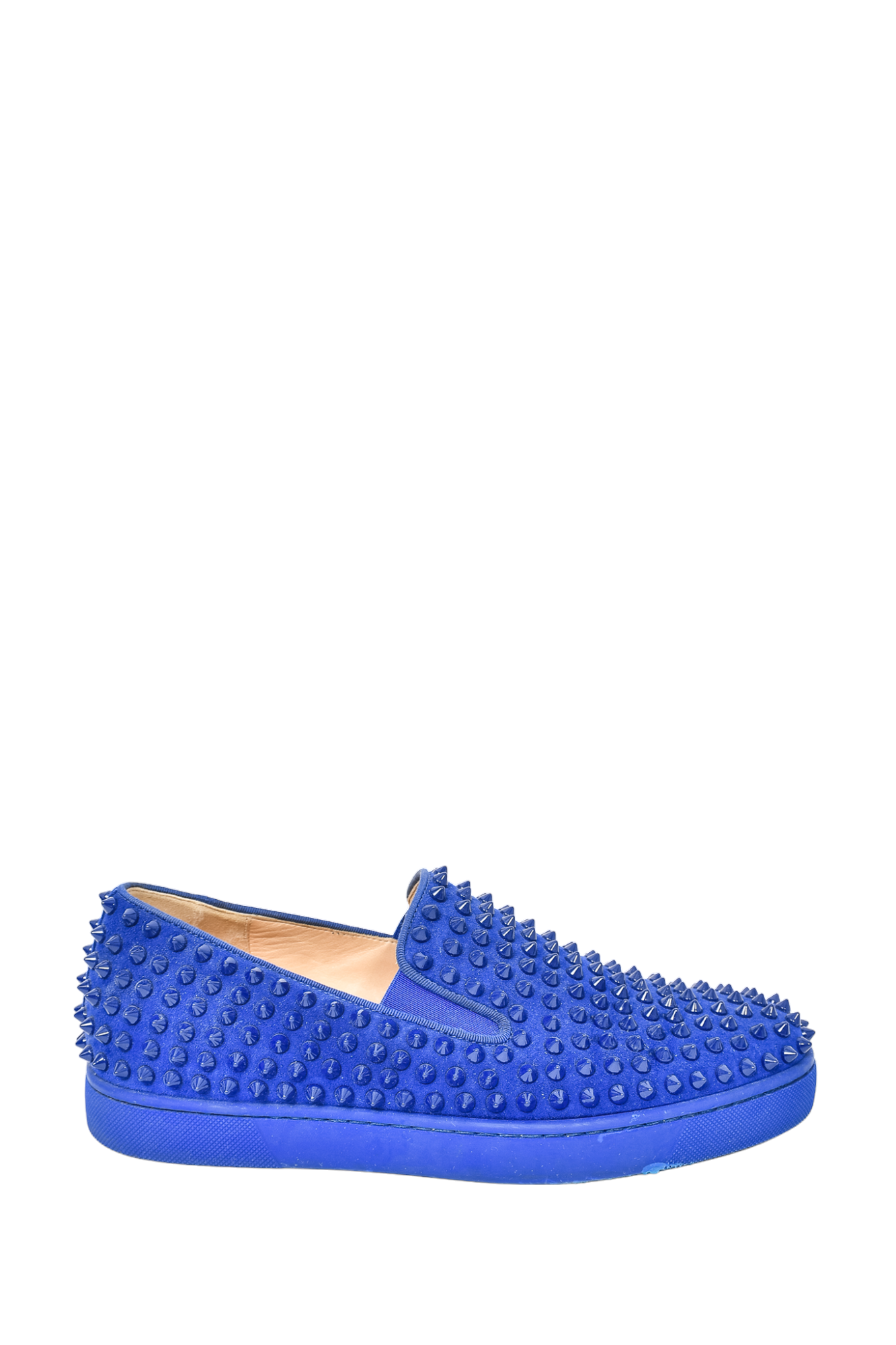 Christian Louboutin Electric Blue Suede Studded Slip On Sneakers sz 41