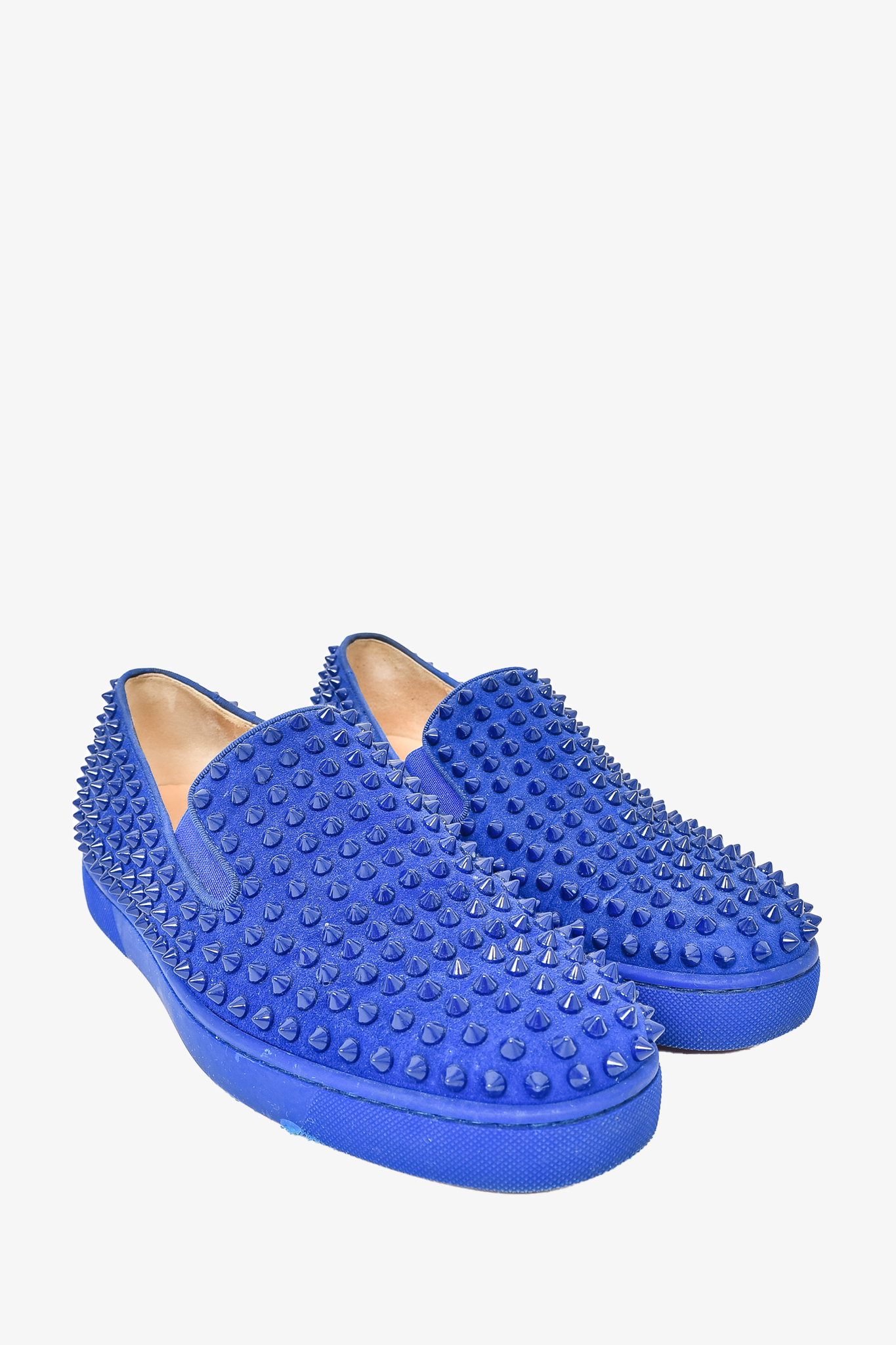 Christian Louboutin Electric Blue Suede Studded Slip On Sneakers sz 41