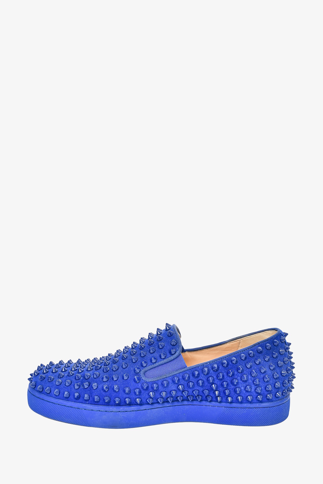 Christian Louboutin Electric Blue Suede Studded Slip On Sneakers sz 41