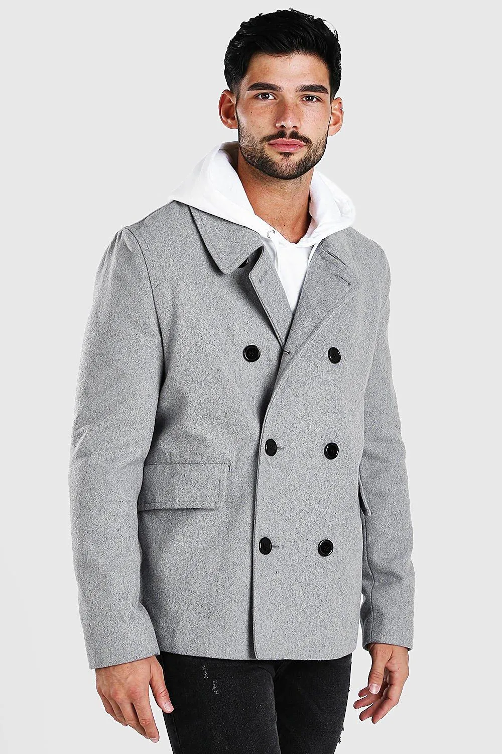 Classic Wool Look Pea Coat | boohooMAN UK