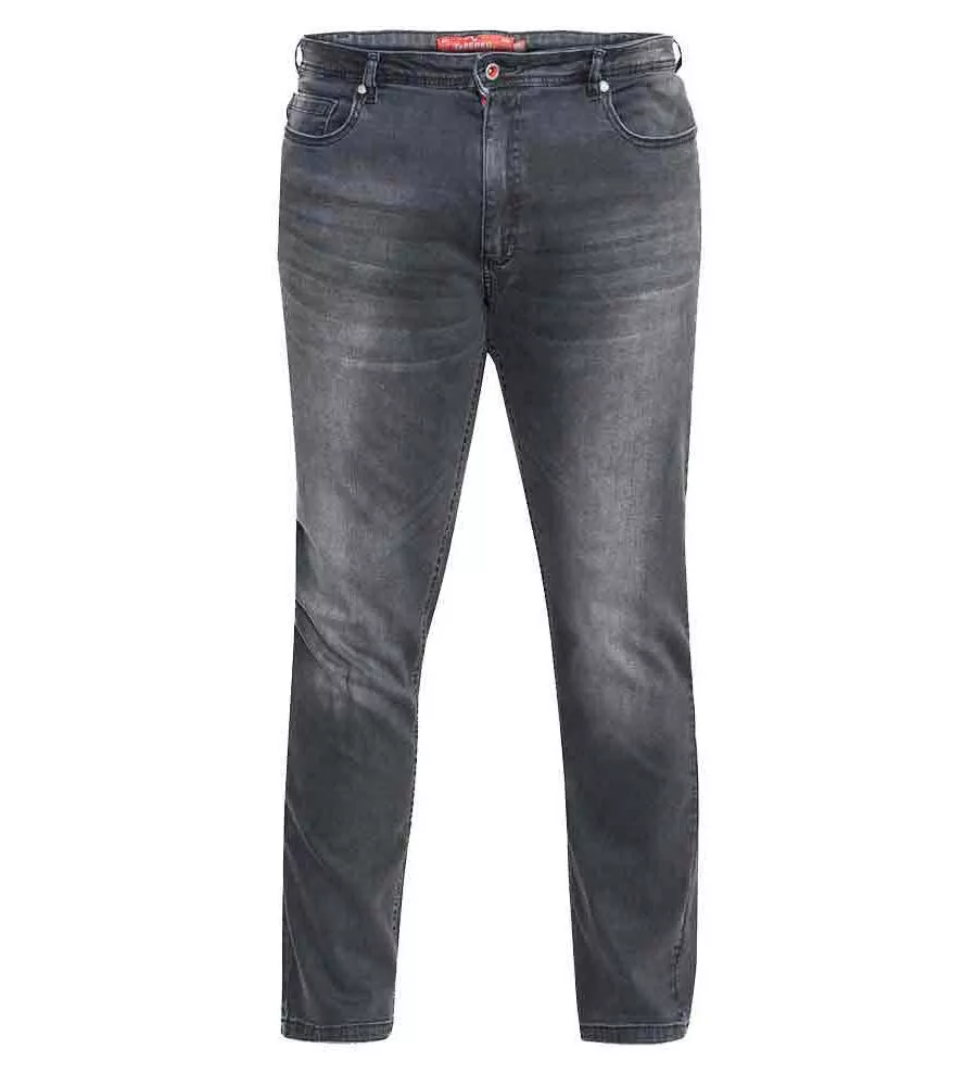 D555 Big Mens Tapered Fit Stretch Jeans In Grey Stonewash (BENSON-KS)