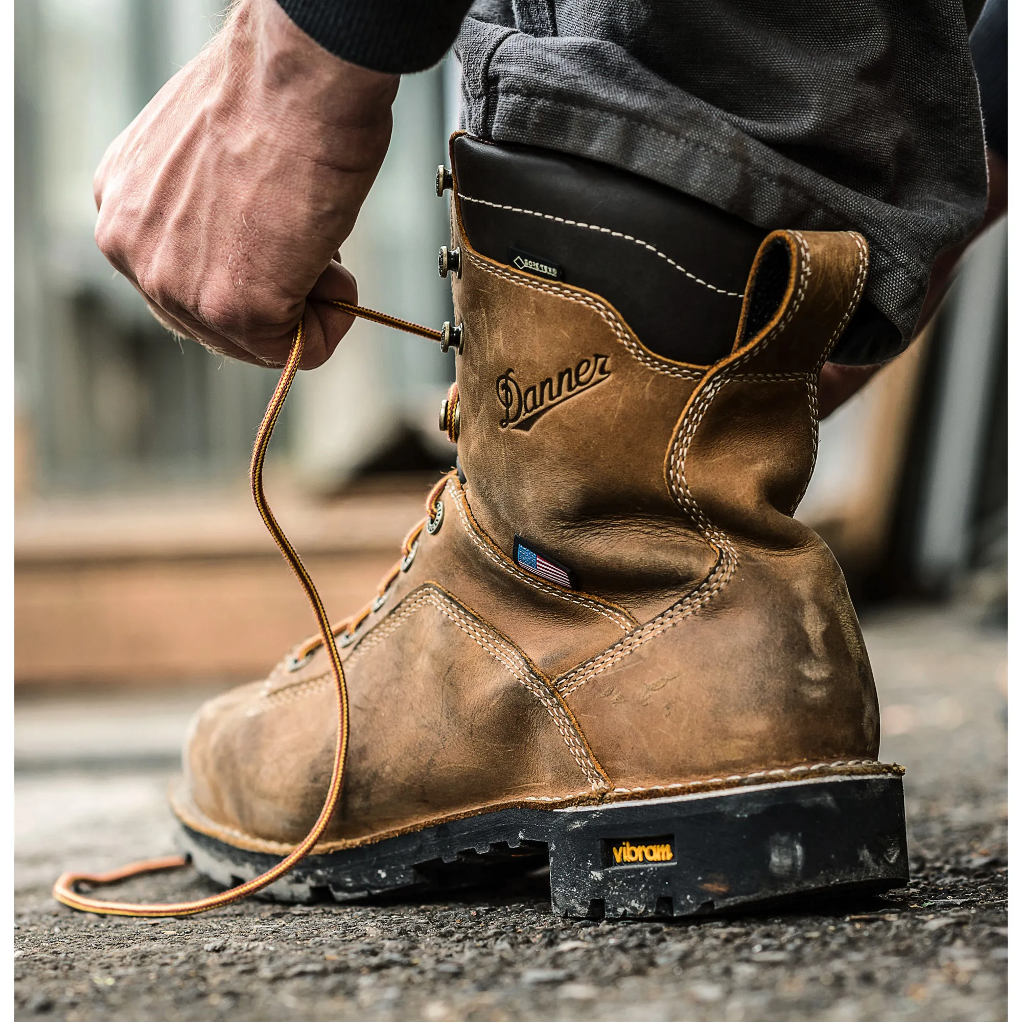 Danner Mens Quarry 8” Gore-Tex Waterproof American Made Alloy Toe Boot- Distressed Brown