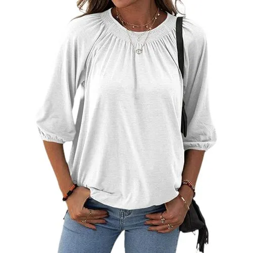 Elegant Solid Color Polyester Round Neck Long Sleeve Regular Sleeve T-shirt