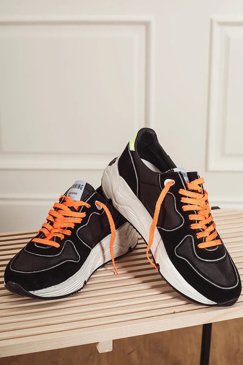 GOLDEN GOOSE Sneakers uomo Running Sole nera in suede e canvas