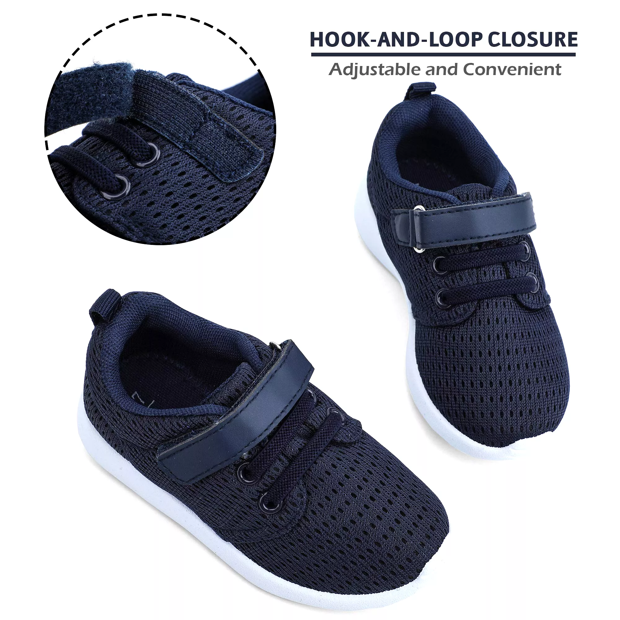 Hiitave Toddler Shoes Boys Lightweight Breathable Sneakers Washable Strap Athletic Tennis Shoes for Running Walking