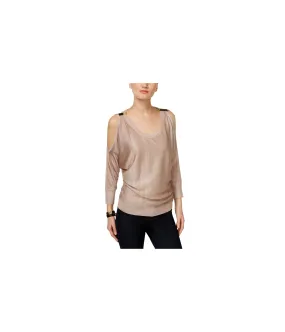 I-N-C Womens Metallic Cold-Shoulder Knit Sweater