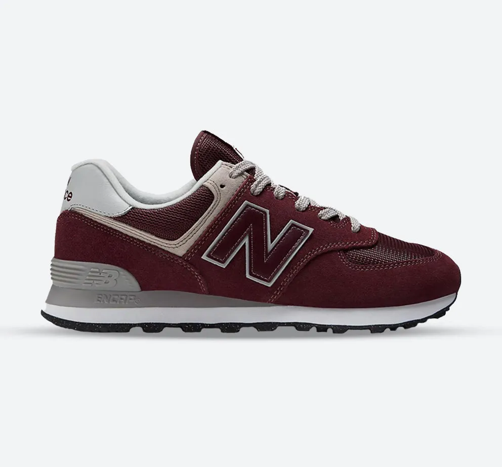 Men's Wide Fit New Balance  ML574EVM Running Sneakers - Exclusive - Burgundy/White