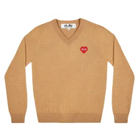 Play Comme des Garons x the Artist Invader V-Neck Sweater (Camel)