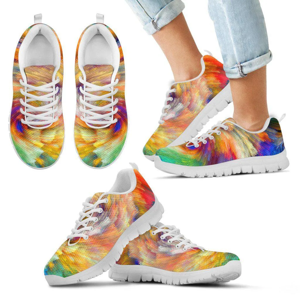 Rainbow Swirl Abstract Running Shoe Sneakers Womens White