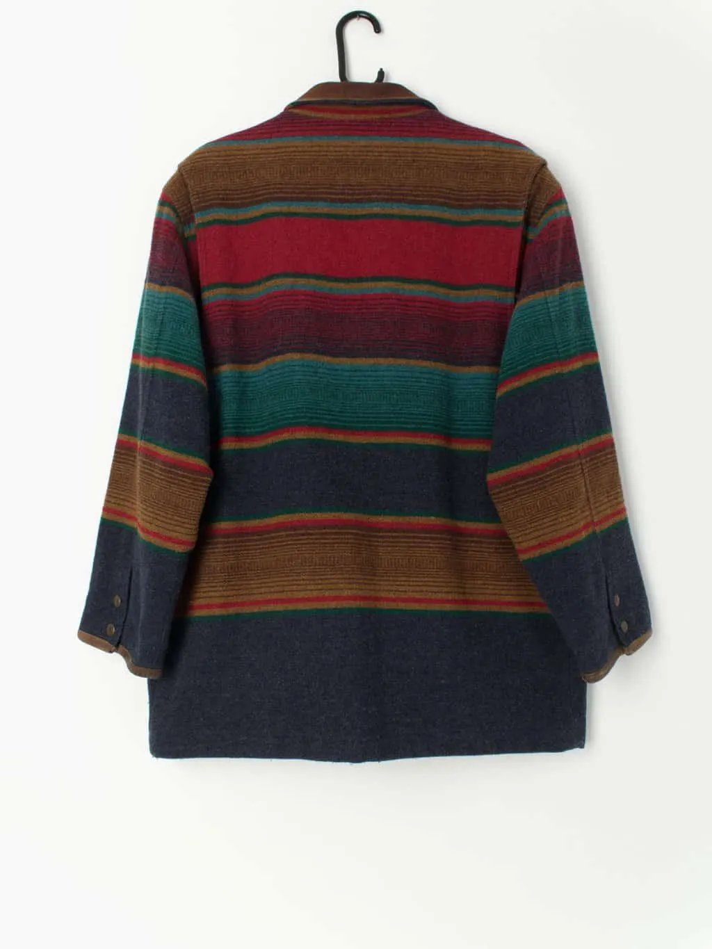 Rare vintage Woolrich blanket coat with leather collar and colourful stripes – Large / XL