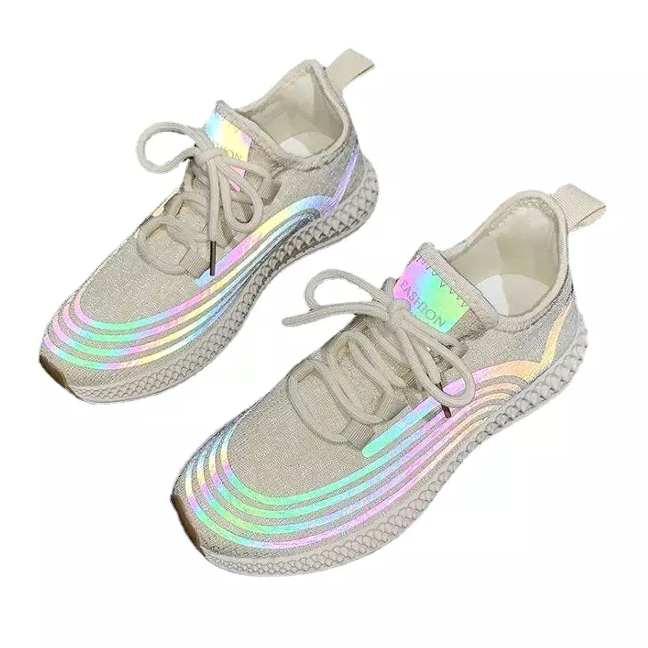 Reflective Color Running Shoes Woven Lightweight Breathable Non Slip Gym Sneakers Walking Hiking Shoes