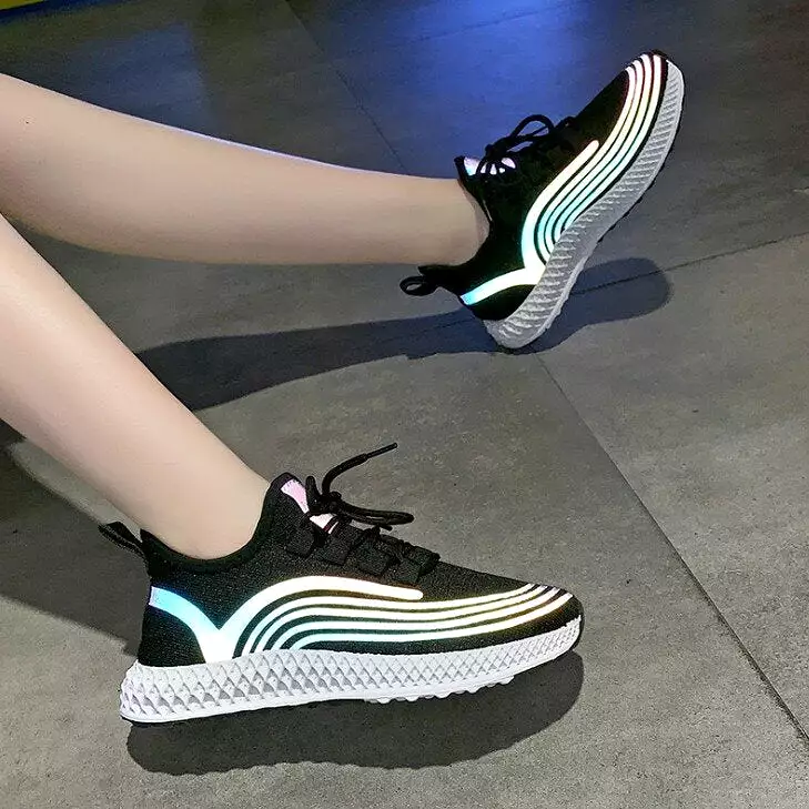 Reflective Color Running Shoes Woven Lightweight Breathable Non Slip Gym Sneakers Walking Hiking Shoes