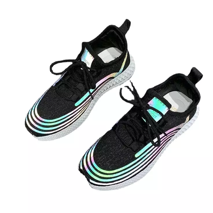 Reflective Color Running Shoes Woven Lightweight Breathable Non Slip Gym Sneakers Walking Hiking Shoes