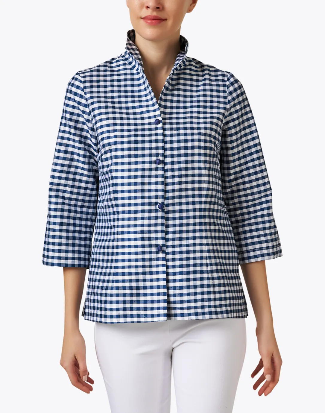 Ronette Navy Gingham Silk Jacket