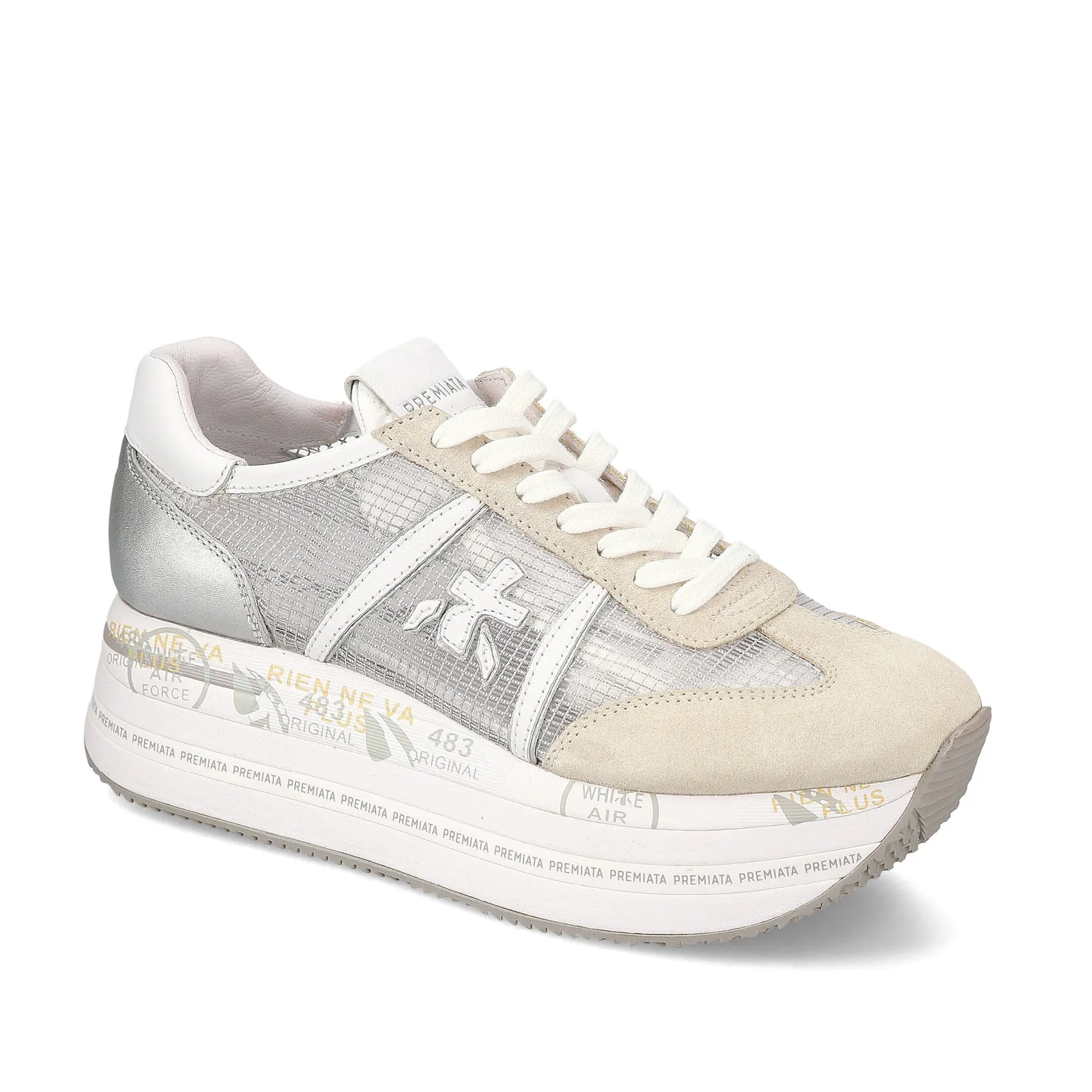 Sneakers Beth in tessuto ripstop trasparente suede bianco