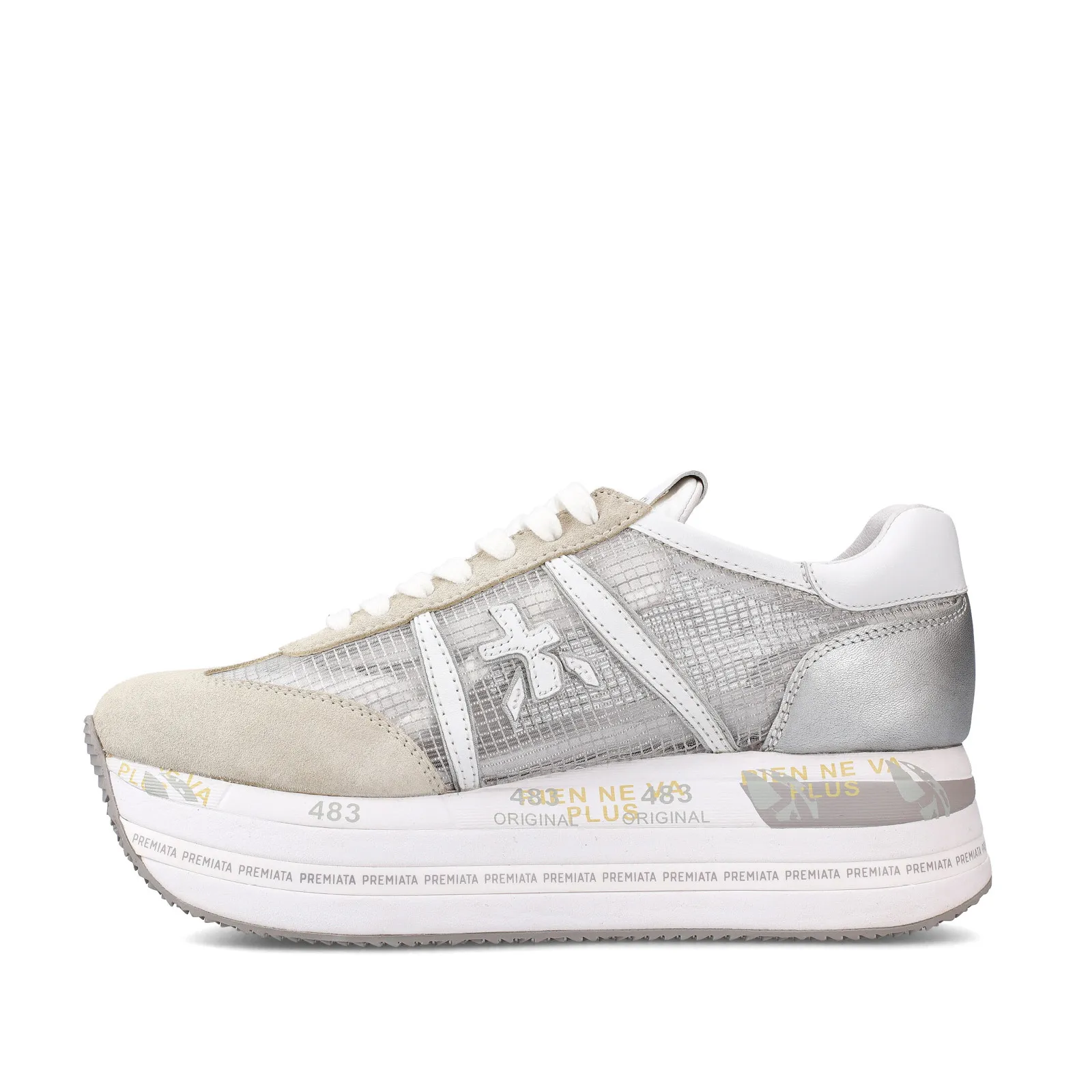 Sneakers Beth in tessuto ripstop trasparente suede bianco