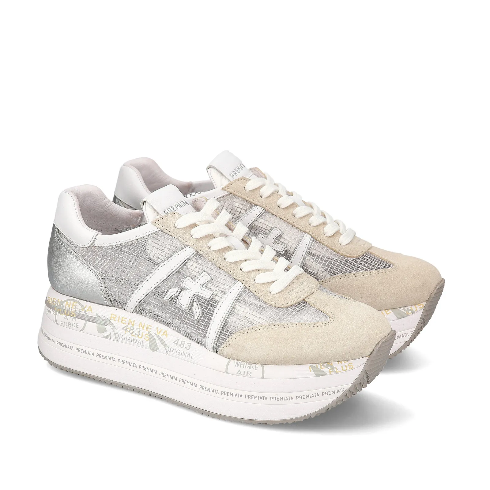 Sneakers Beth in tessuto ripstop trasparente suede bianco