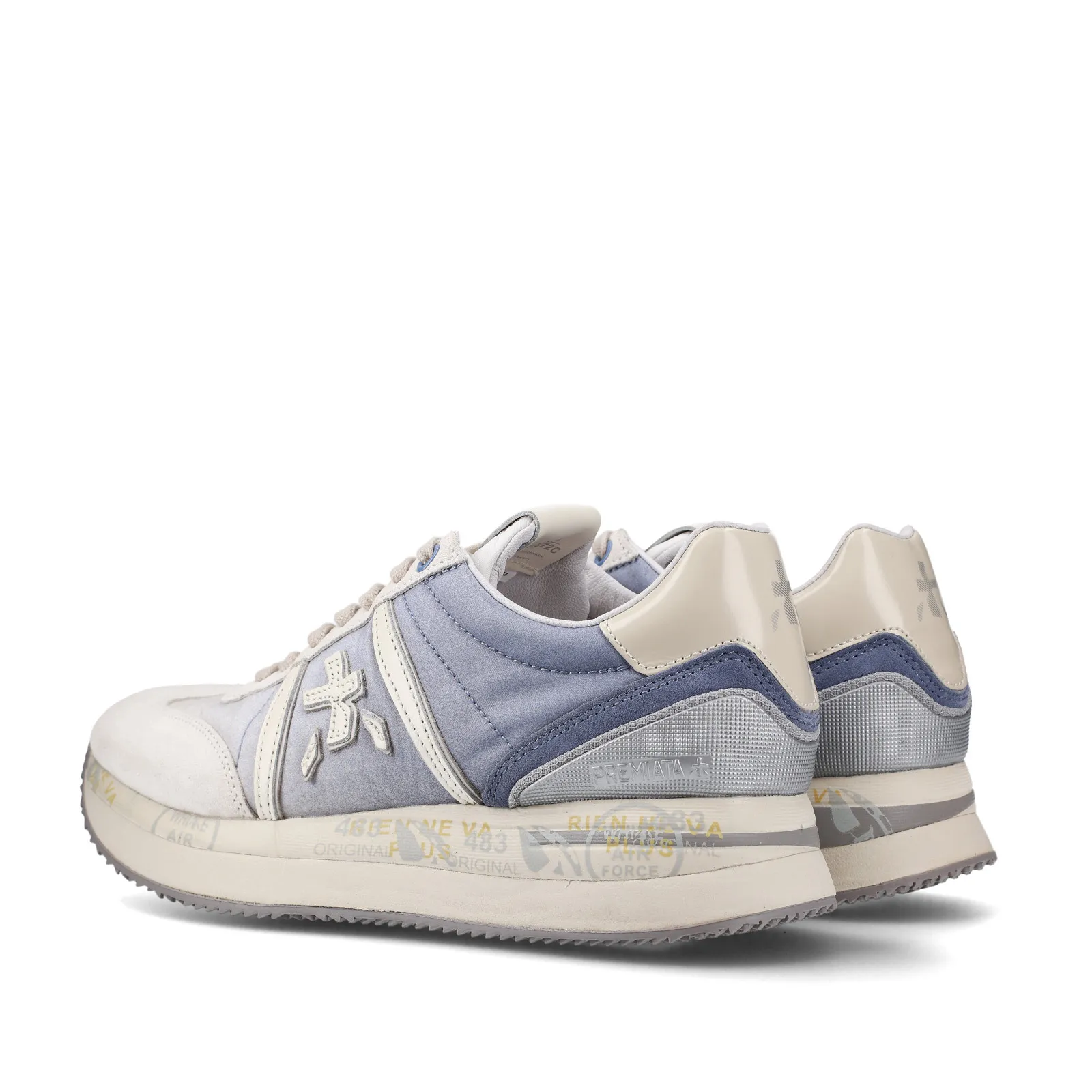 Sneakers Conny in suede bianco e nylon sfumato azzurro