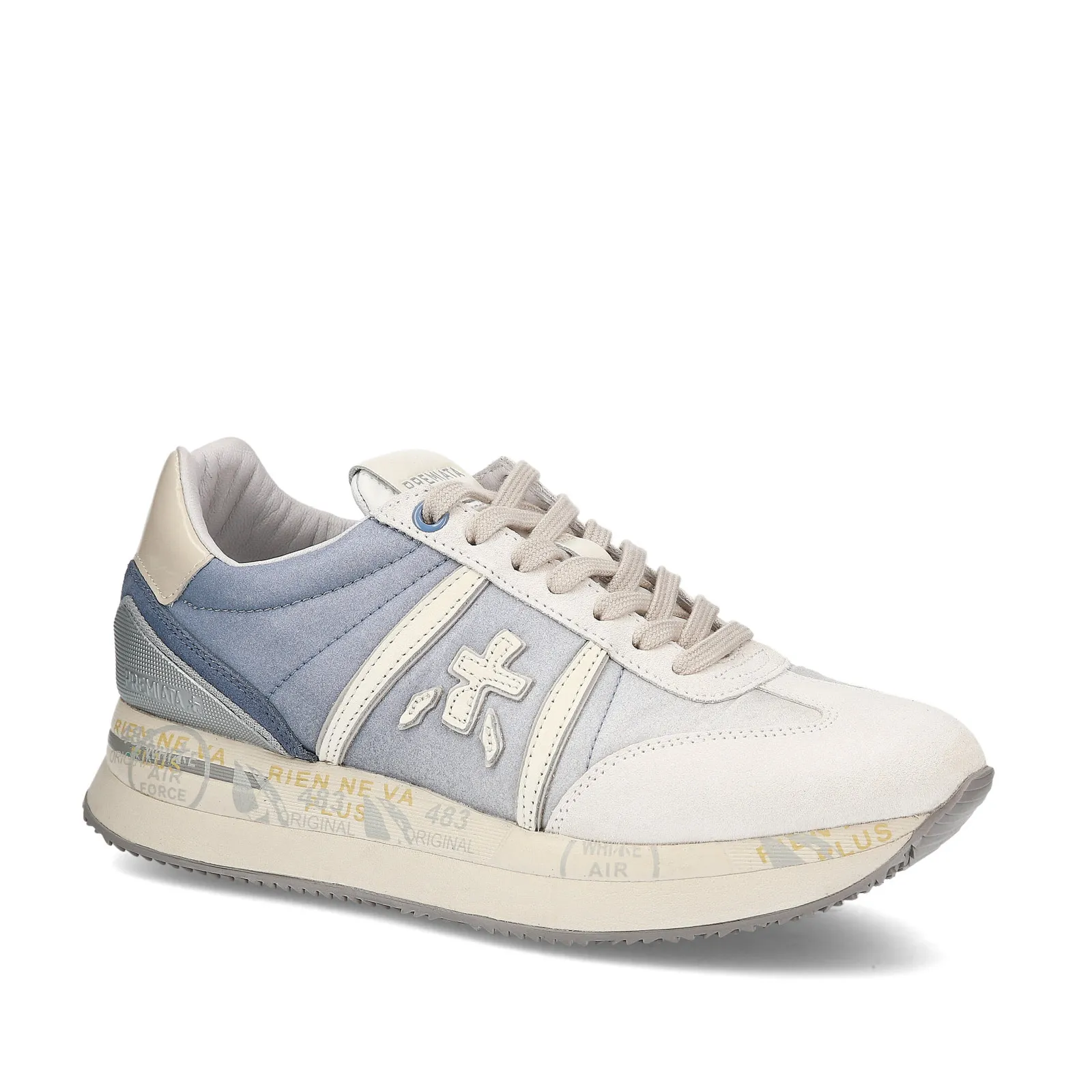 Sneakers Conny in suede bianco e nylon sfumato azzurro