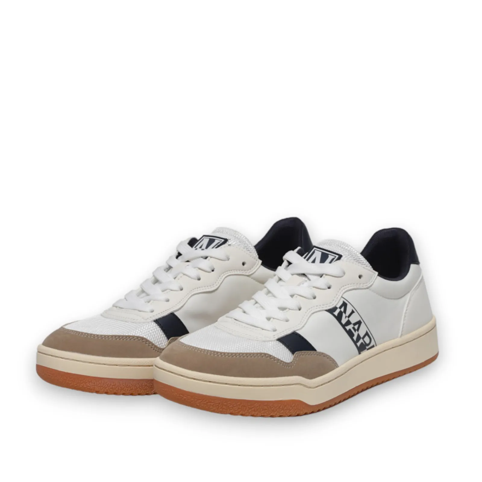 Sneakers Courtis in pelle e tessuto bianco e puntale in suede ghiaccio