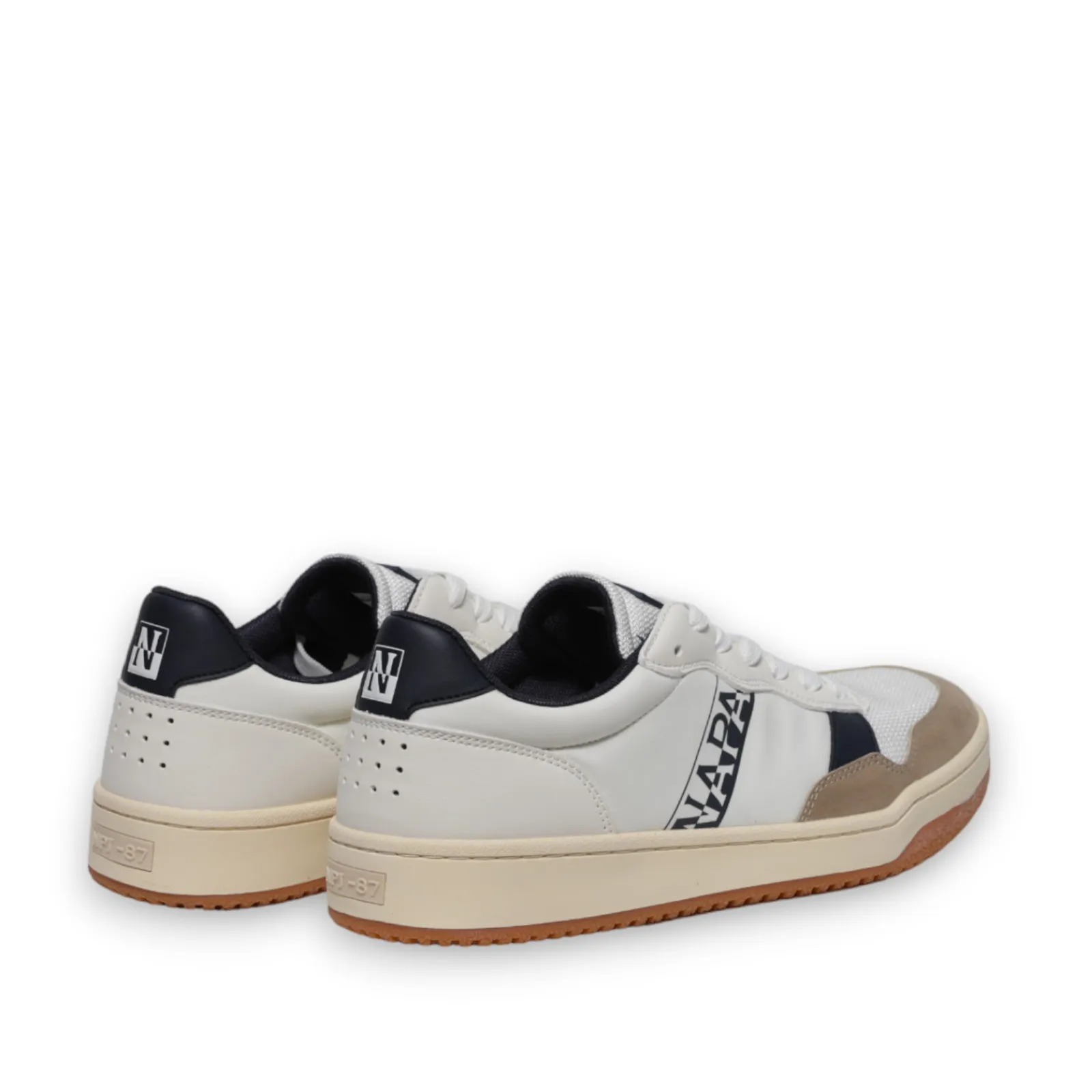 Sneakers Courtis in pelle e tessuto bianco e puntale in suede ghiaccio