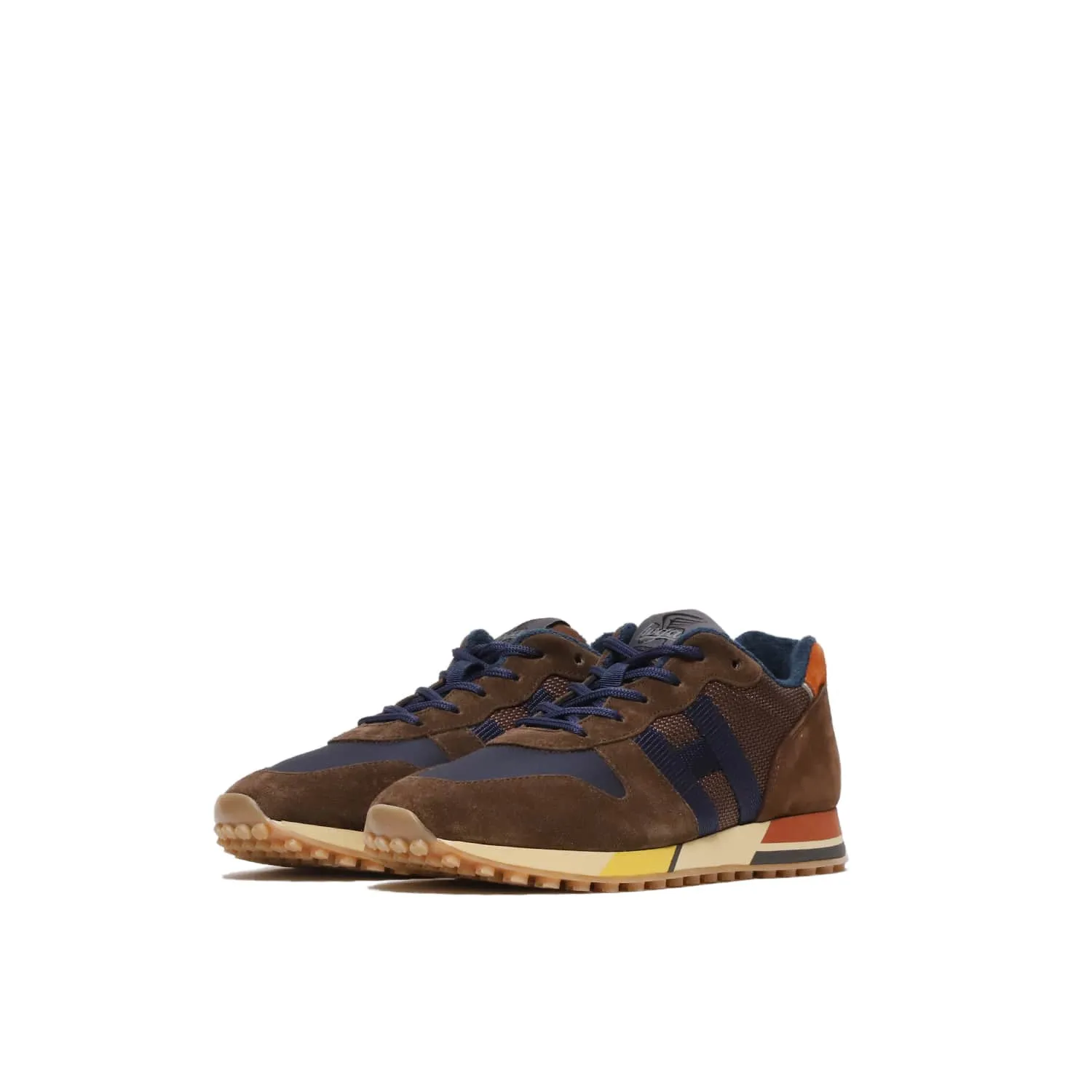 Sneakers H383 running in suede marrone e nylon blu