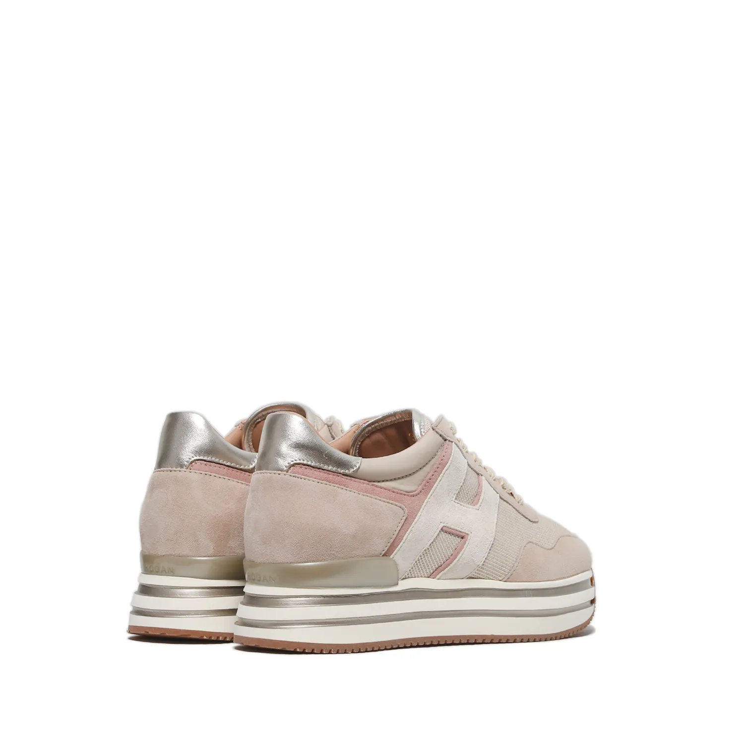 Sneakers Midi Platform in suede beige e tessuto beige dorato