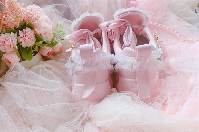 Sweet Lolita pink sneakers handcrafted