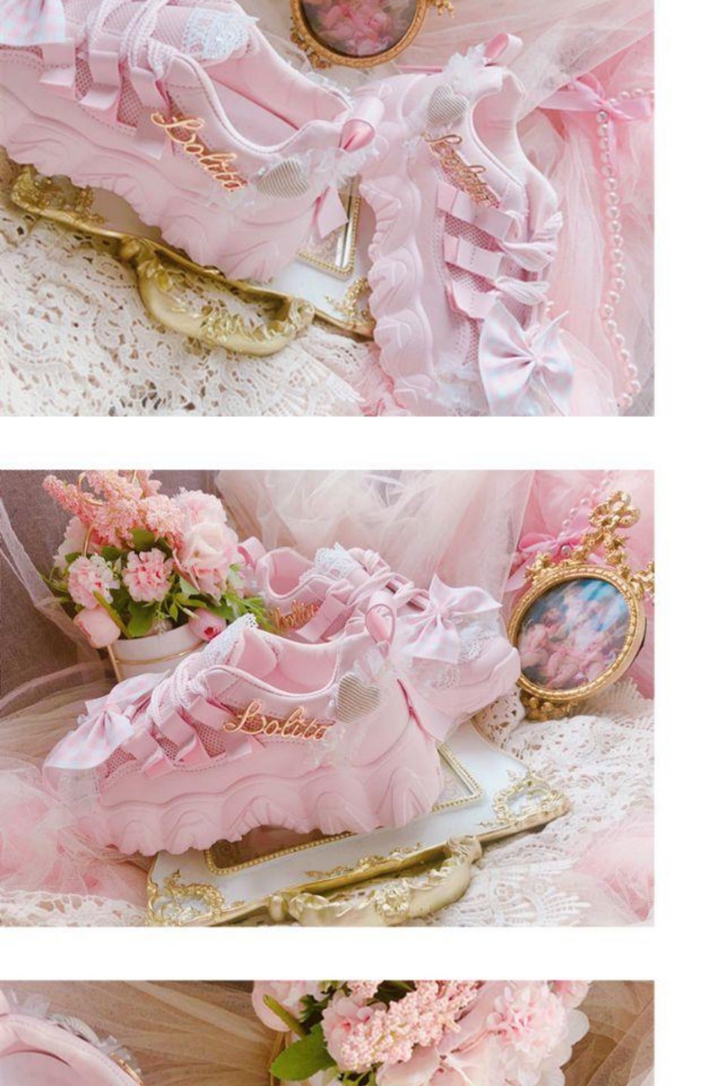 Sweet Lolita pink sneakers handcrafted