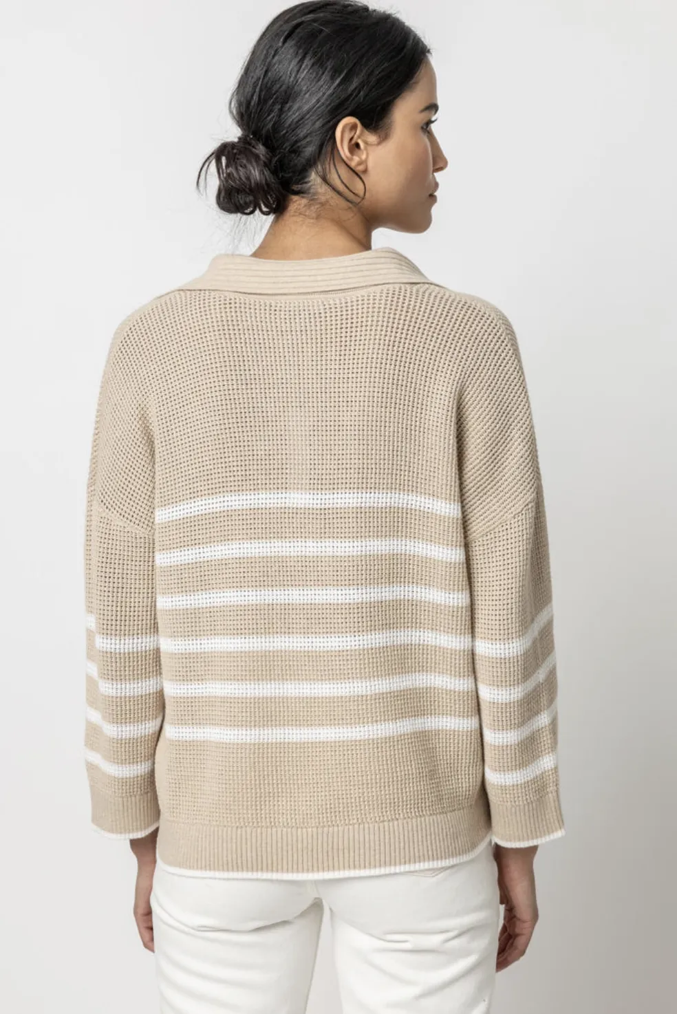 TEXTURED STRIPE POLO SWEATER