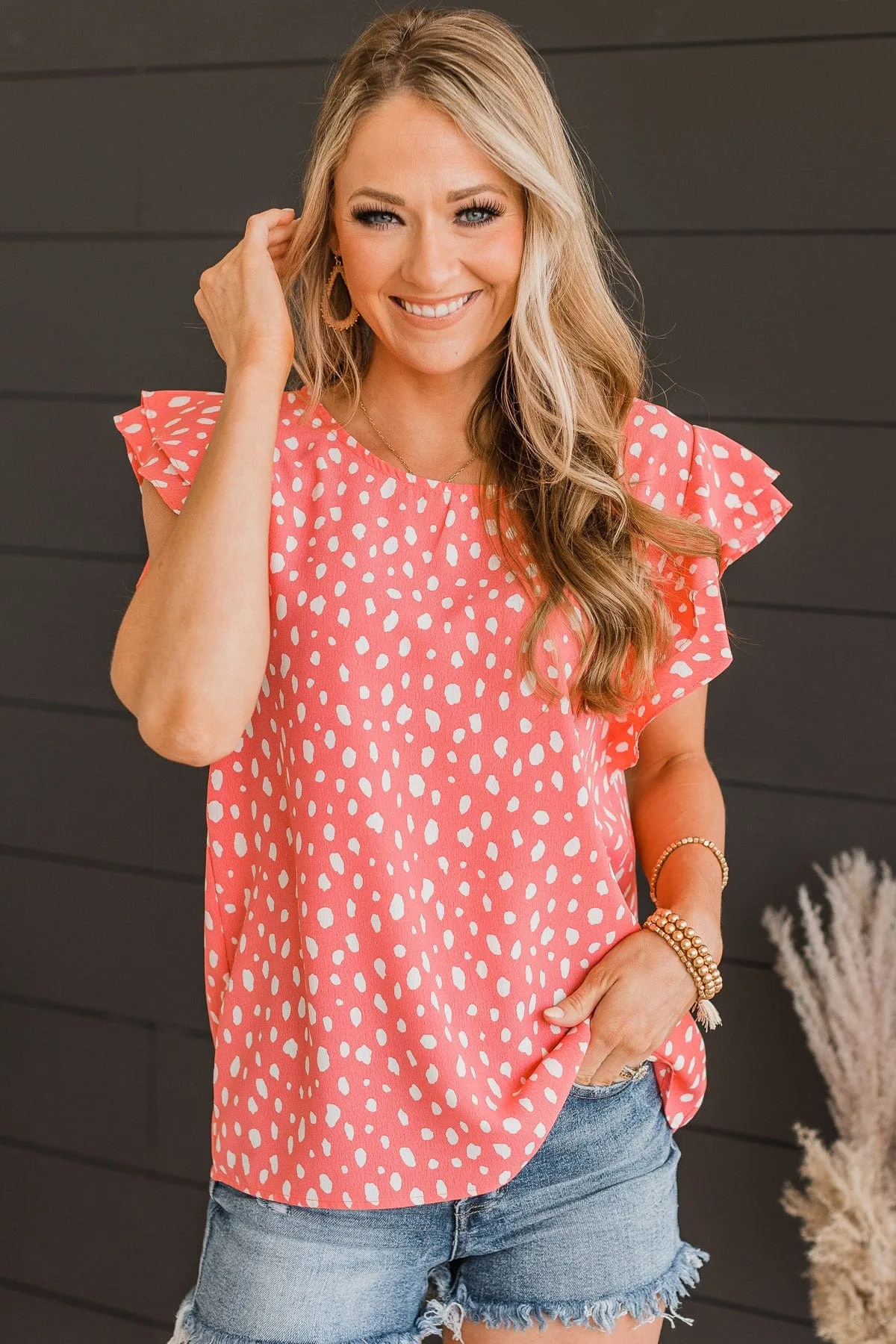 Timeless Moments Ruffle Blouse- Bright Coral